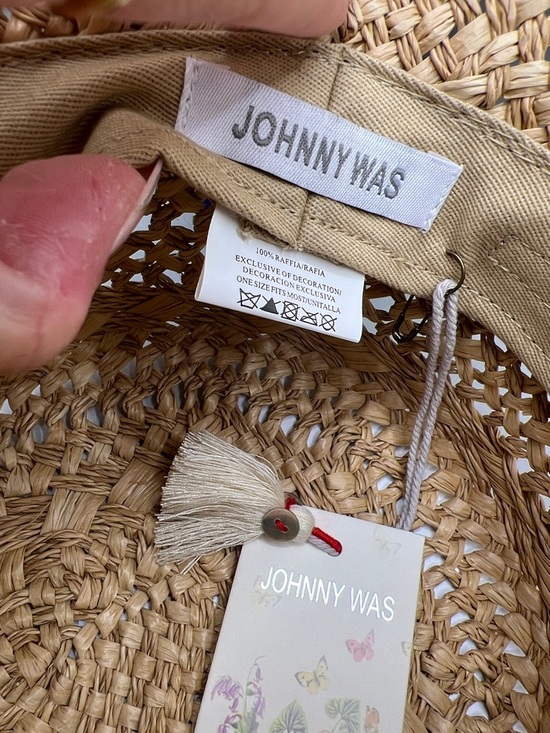 282. NWT. Johnny Was Raffia Boho Resort Hat w/ Turquoise Multicolor Scarf.